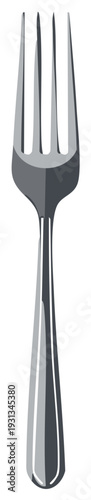 Illustration of a shiny, silver fork, isolated. Perfect for dining, eating, or silverware design.