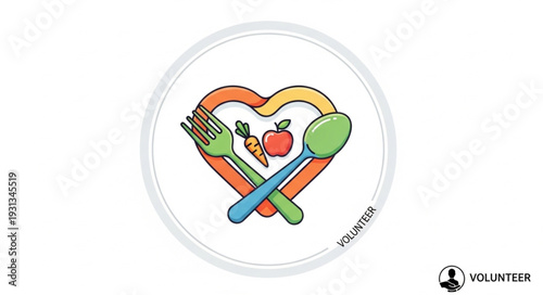 Healthy Eating Heart with Utensils and Food Icons.
