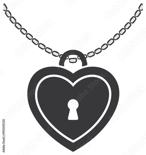 Heart locket necklace silhouette illustration. Love concept for valentines day or romance.