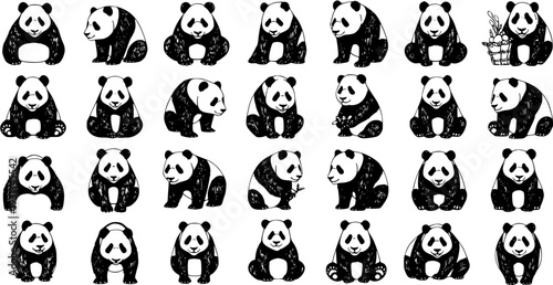 Playful Panda Pattern: Black and White Panda Bear Illustration