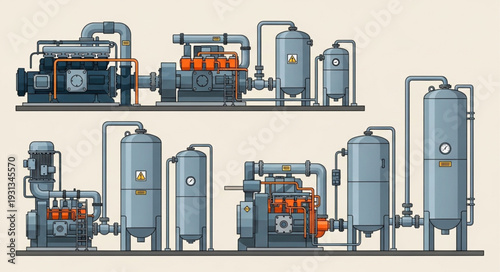 Industrial machinery and equipment complex system illustration.