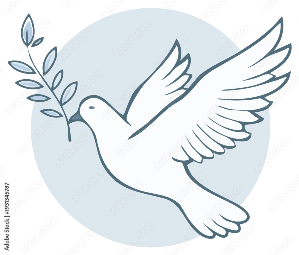 Obraz premium Dove holding olive branch in flight, symbolizing peace and hope