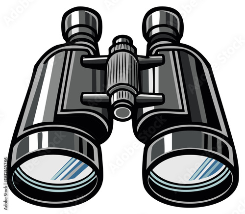 Illustration of Silver Binoculars with Magnification for Sightseeing and Exploration