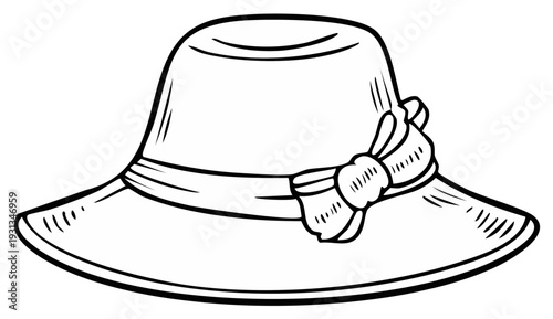 Elegant Hat with Bow Classic Fashion Accessory Artwork Outline