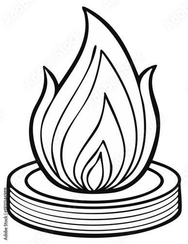 Black and white outline illustration of a torch with flames