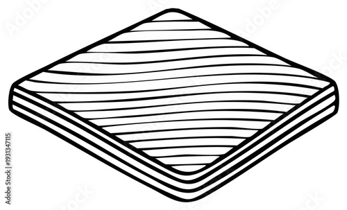 Black and white drawing of a square wafer cookie with wavy lines on top seen from a high angle