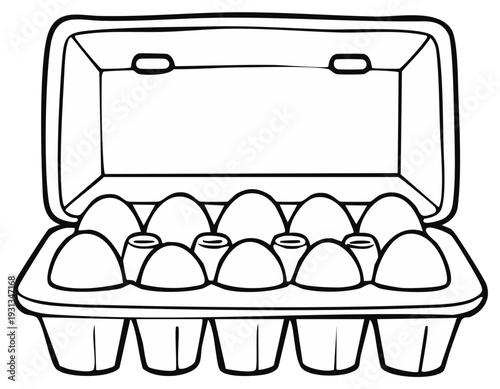 Drawing of a Cardboard Egg Carton Filled with Eggs Ready for Cooking and Baking
