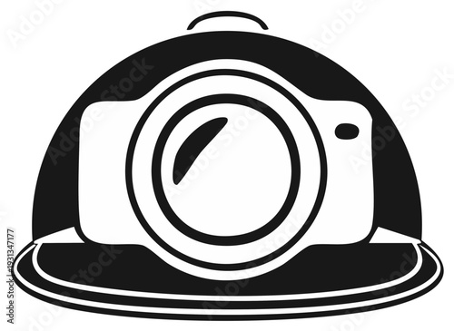 Camera Lens on a Serving Dish Lid Concept for Food Photography and Culinary Content