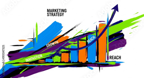 Marketing strategy growth chart with colorful abstract brush strokes.