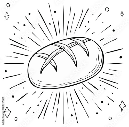 Freshly Baked Bread Illustration Black and White