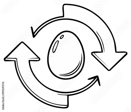 Simple line art illustration of an egg with circular arrows indicating renewal or recycling