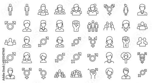 diverse line icons representing gender identity people and lgbtq community ideal for social inclusion and design projects