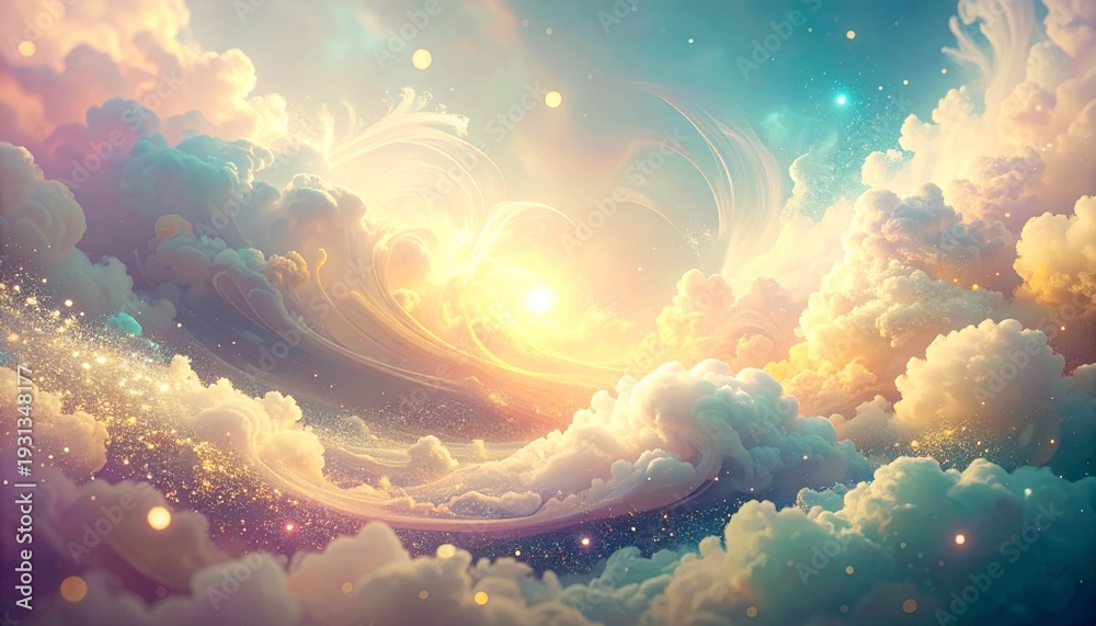 Fototapeta premium Soft pastel energy clouds swirling around a radiant core