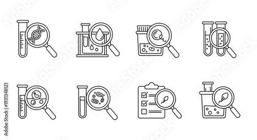 dna embryo and sperm analysis icons for scientific research showing medical laboratory testing and biotechnology concepts