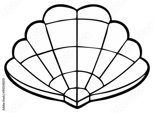 Seashell Outline Drawing, Mollusk Line Art, Summer Illustration, Marine Life Icon. Isolated Vector Graphic