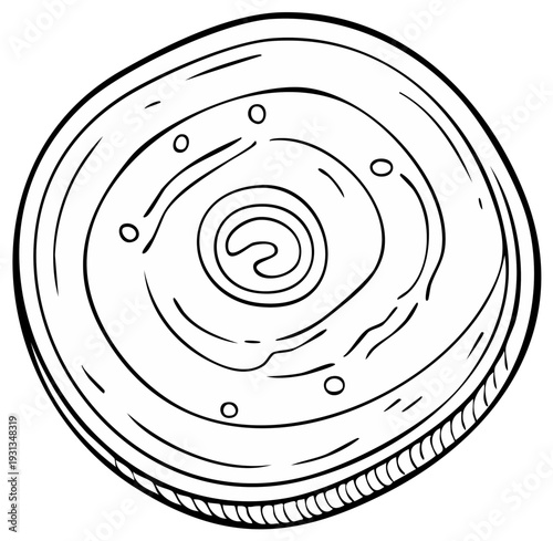 Doodle Illustration of Wooden Plate with Raised Edge and Small Dots, Round Hand Drawn Plate