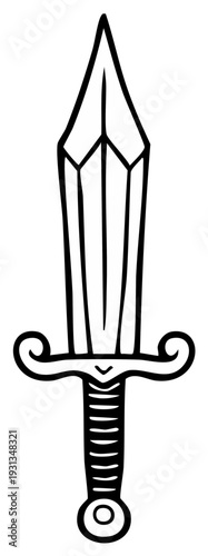 Medieval Dagger Illustration with Decorative Hilt and Sharp Blade Outline