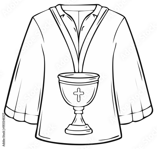 Christian Clergy Robe and Chalice Line Art Symbolizing Holy Communion and Religious Service
