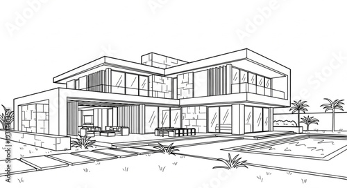 Modern Architectural Sketch of a Large Luxury House.