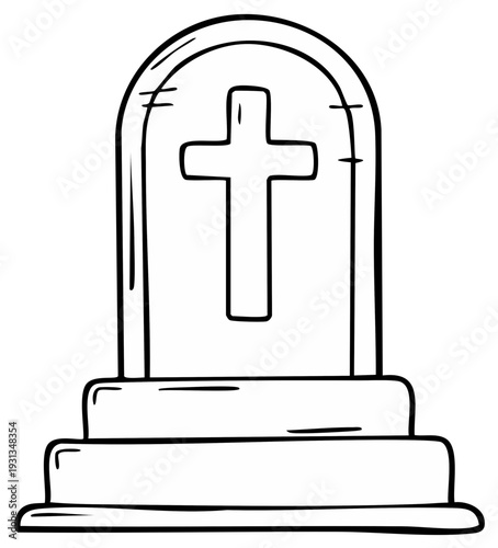 Tombstone illustration with cross outline