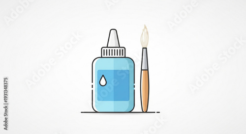 Glue bottle and paintbrush for art and craft projects on white background