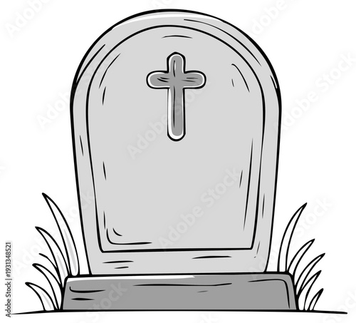 Simple Grave Marker with Cross Engraving and Grass Details