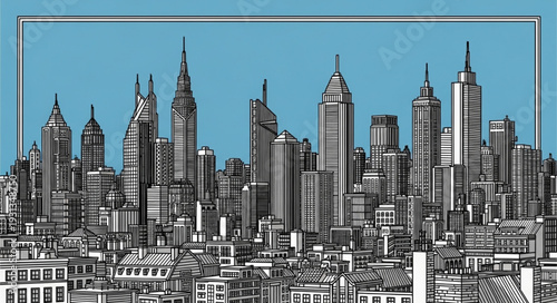 Modern City Skyline Illustration with Tall Buildings.