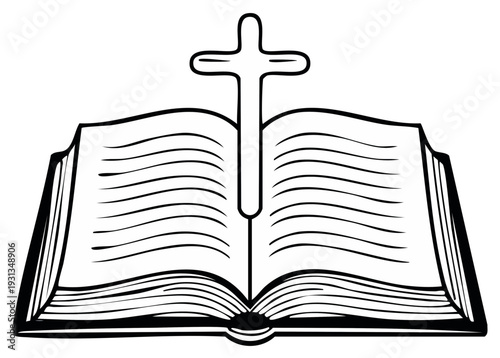 Open Bible with a Cross Christian Faith and Scripture Religious Study Illustration