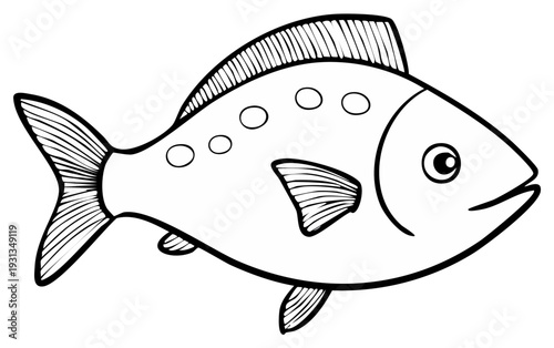 Simple Outline Drawing of a Fish with Spots and Fins