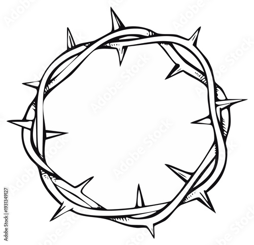 Circular crown of thorns drawing with sharp spikes