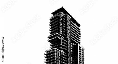 Modern High Rise Apartment Building With Balconies.