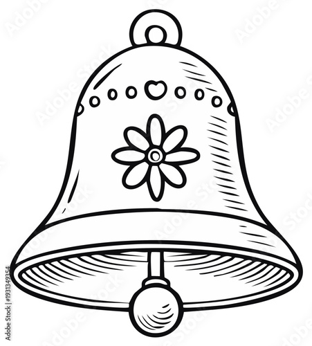 Ornate Jingle Bell with Floral Decoration Hand Drawn Sketch