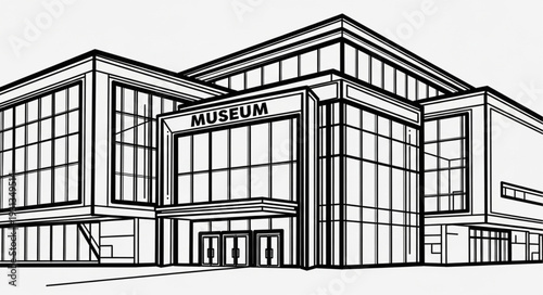 Modern Museum Building Exterior Architecture Drawing.
