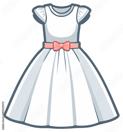 Cartoon illustration of a white dress with a pink bow