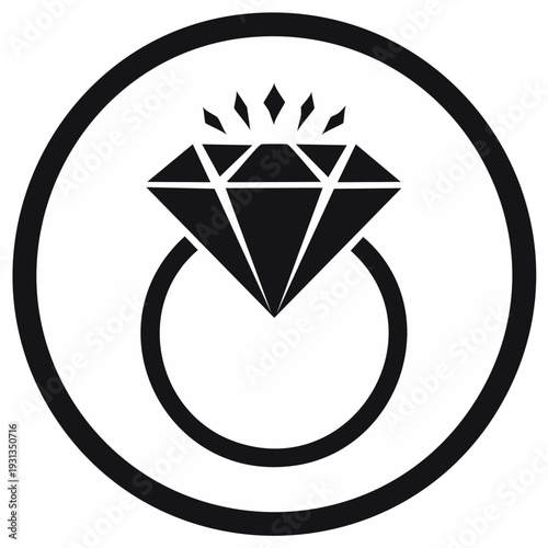Diamond Ring Graphic Black Gemstone Illustration Jewelry Proposal Symbol Icon