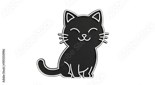 Cute Black Cat Cartoon with White Outline