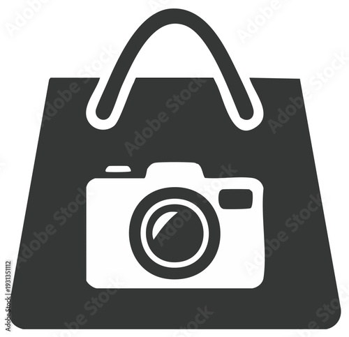 Shopping bag with a camera icon representing photo gear purchase or photography equipment store
