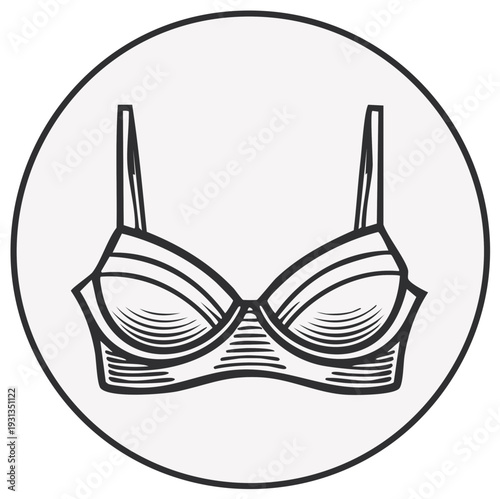Bra illustration in a circle, monochrome lingerie design