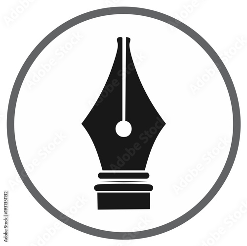 Black and White Fountain Pen Nib Icon in Circular Frame Writing Concept