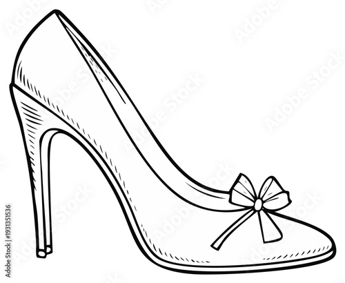 Elegant high heel shoe with a bow outline vector illustration women's fashion footwear design