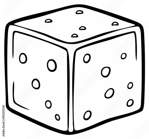Illustrated Dice Outlined in Black and White with Spot Patterns for Board Game or Gambling Concepts