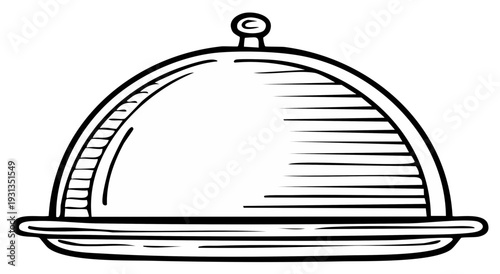 Hand-drawn illustration of a covered serving dish with a handle