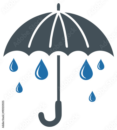Umbrella with falling blue raindrops weather protection symbol