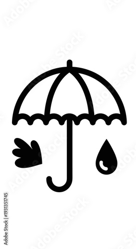 Umbrella Protecting from Rain and Wind Icon, Weather Safety & Protection Symbol in Black and White, Graphic Element for Hurricane Season Awareness, Stay Safe & Dry Concepts, Rainfall Protection Emblem