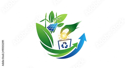 Renewable energy sources and recycling symbol concept.