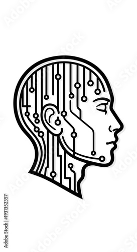 Cybernetic Mind Connection: Brain Circuitry Interface Illustration. Digital Brainwaves Connecting Humanity to Artificial Neural Networks for Cognitive Enhancement & Technological Innovation in Health