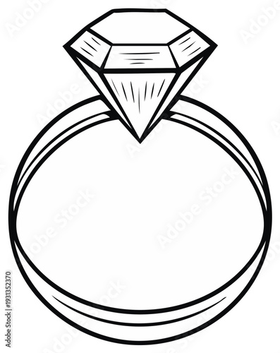 Elegant Diamond Ring Illustration, Black and White, Engagement Concept