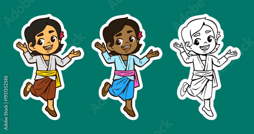 Balinese Girl Jumping Joyfully with Open Arms