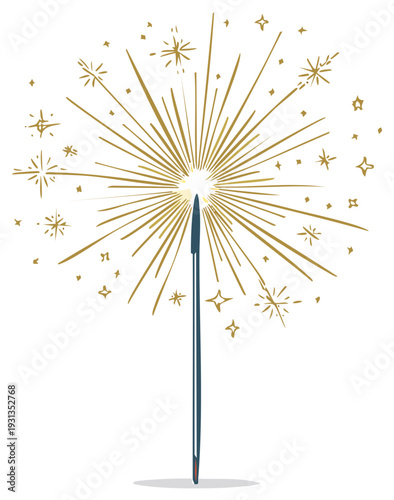 Celebratory sparkler emitting golden rays and stars, festive illustration for holidays and special occasions