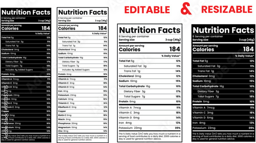 Nutrition facts,Nutrition Facts Label, Supplement facts, Nutrition List, Vitamin Facts, Supplement list, Nutrition Tamplate for packaging design